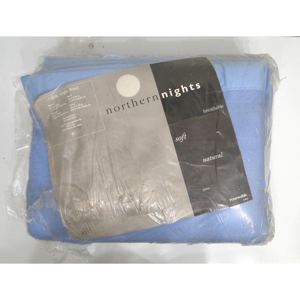 Northern Nights 100% Virgin Wool Blanket Full Size Light Blue Made in USA B-2931